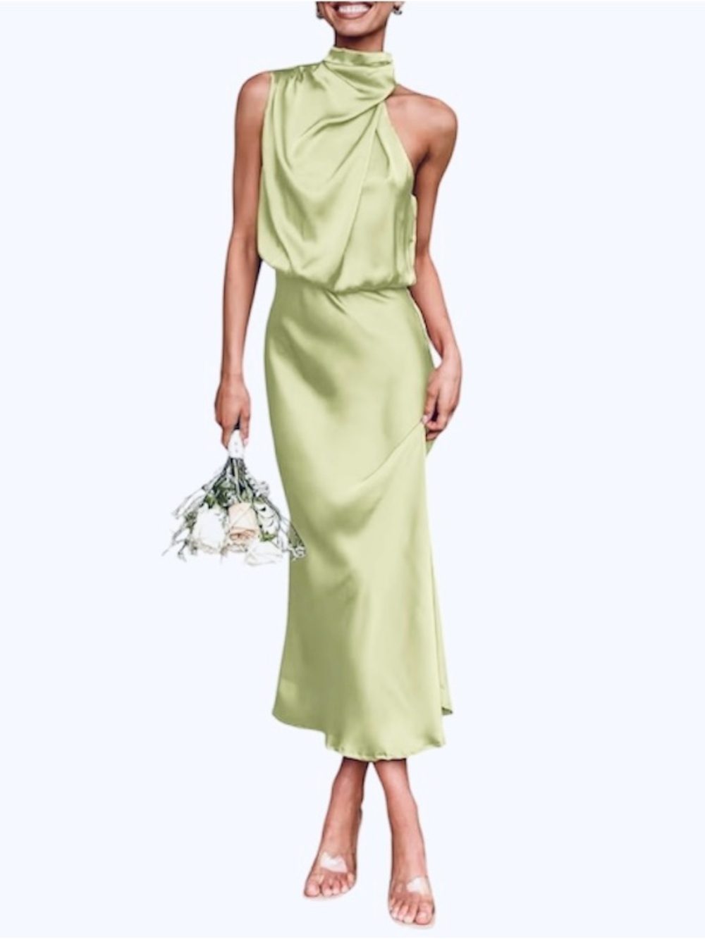 PRETTYGARDEN Women’s SMALL Satin Elegant Sleeveless Mock Neck Cocktail Dress NEW